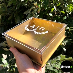 Caixa de MDF (DOURADA) com tampa de acrílico transparente personalizada - comprar online