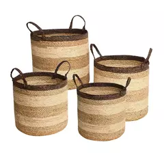 Conjunto De Cestos De Palha e Fibra Vegetal Natural 4 Pçs
