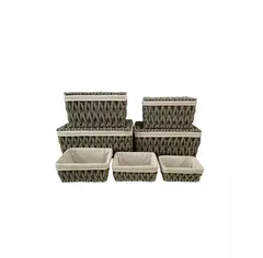 CJ DE CESTOS EM TECIDO TRANCADO VERDE 7PCS