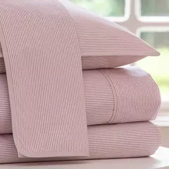 JOGO DE LENÇOL PERCAL 100% ALGODÃO STRIPES COM BARRADO ROSA SOLTEIRO