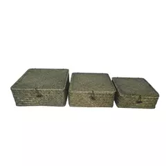 CONJUNTO DE CESTAS DE PALHA PRETO - 3 PCS