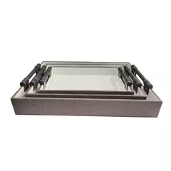 CJ DE BANDEJAS DE COURO SINTETICO MARROM - 3PCS