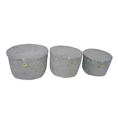 CONJUNTO DE CESTAS DE PALHA CINZA - 3 PCS
