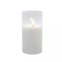 VELA DECORATIVA COM LED EM CERA E VIDRO BRANCA