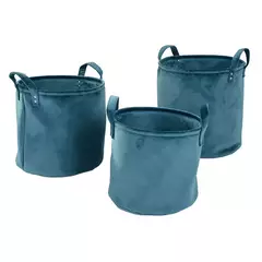 CONJUNTO DE CESTOS DE VELUDO VERDE - 3 PCS