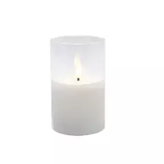 VELA DECORATIVA COM LED EM CERA E VIDRO BRANCA