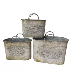 Conjunto De Floreiras De Metal Vintage Cinza 3 PC