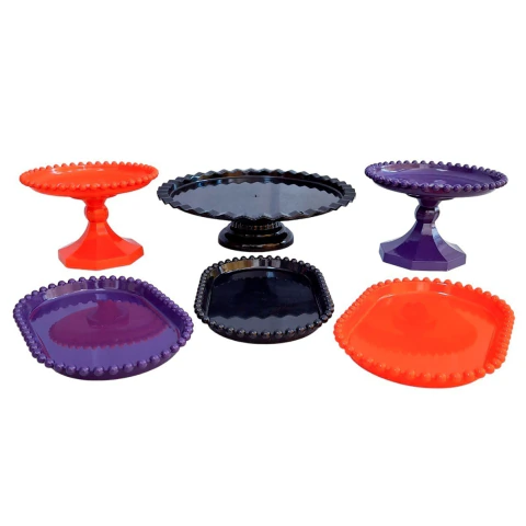 KIT DE BOLEIRAS PARA MESA HALLOWEEN ROXO PRETO E LARANJA COM 6 PEÇAS
