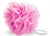 Bucha de nylon rosa em formato de flor, ideal para banho e esfoliação da pele.