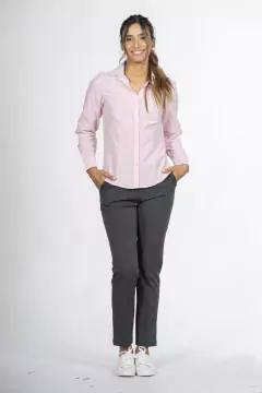 CAMISA MANGA LARGA RAYADA ROSA CON BLANCO MUJER
