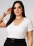 Blusa Tshirt Camiseta Feminina Plus Size Gola V Branca Viscolycra GG Veste 48/54 Moda Curvy
