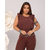 Blusa Cropped Marrom Babados GG Veste 42 ao 44 Moda Boho