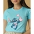 Camiseta Feminina Lilo & Stitch Coração Blusa T-shirt Algodão Azul Capri Lançamento