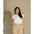Blusa Feminina Elegante Manga Curta Pregas Off White Crepe Duna na internet