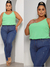 Regata Feminina Plus Size Blusa Alçinha Verde Pistache Crepe Duna G1 46 ao 48 Moda Verão Curve - loja online