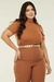 Blusa social feminina plus size gola alta manga curta 3/4 cor: caramelo - Gilfer Variedades