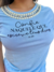 Camiseta T-shirt Feminina Moda Evangélica com Pérolas Cor Azul bebê Tamanho G