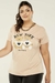 Camiseta T-shirt Feminina Plus Size Urso New York & BEST FRIEND Viscolycra Cor Nude Veste 48/54