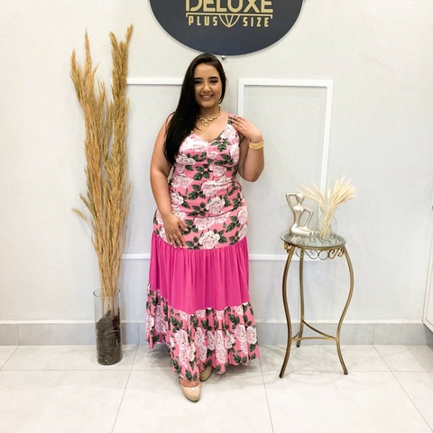Vestido longo de alcinha saia 3 marias em estampa floral