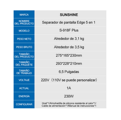SEPARADORA DE PANTALLAS DE 7 PULGADAS SUNSHINE S-918F PLUS