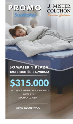 PROMO SUAVESTAR - Conjunto 1 plaza ( 80 x 190 x 17 cm.) BASE + COLCHÓN + ALMOHADA - Espuma