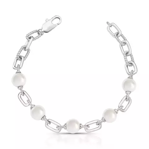 Pulseira de elos e perolas banhada a rodio - comprar online