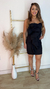 VESTIDO ALFAIATARIA TOMARA QUE CAIA DETALHE EM FLORES - PRETO
