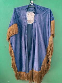 Poncho Azul Royal / Bordado nas costas