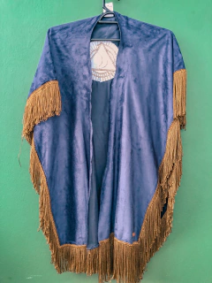 Poncho Azul Royal / Bordado nas costas