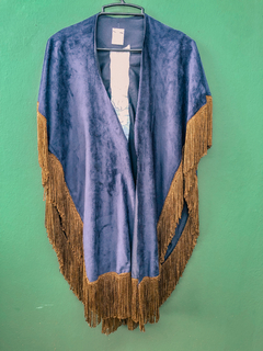 Poncho Azul Royal / Bordado nas costas