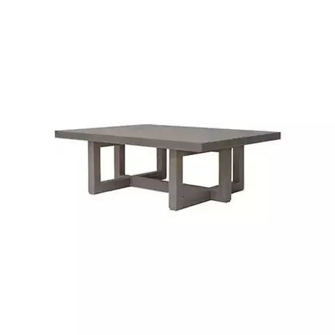Mesa baja de madera o cemento con patas entrelazadas para living de estilo contemporáneo industrial
