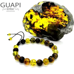 Pulsera de ámbar y piedra natural modelo ajustable SKU #0020