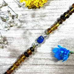 Pulsera de ámbar y piedra natural modelo ajustable SKU #0059