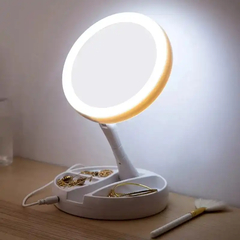 Espelho de mesa com Led - com dupla face, 1x e 10X (zoom) - USB ou pilhas A4
