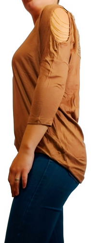 Remera Modal Con Broderie,cadenas,hombros Desc T. S,m Y L - comprar online