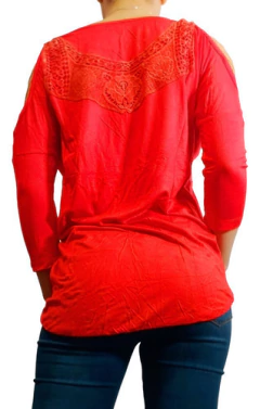 Remera Modal Con Broderie,cadenas,hombros Desc T. S,m Y L - tienda online