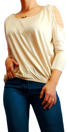 Imagen de Remera Modal Con Broderie,cadenas,hombros Desc T. S,m Y L