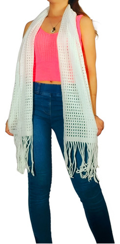 Bufanda Calada Blanca Mujer 160 X 40cm Color Blanco Diseño De La Tela Liso - comprar online