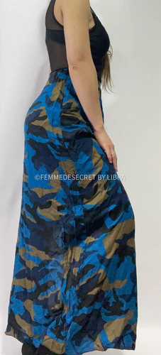 Pollera Larga Fibrana Camuflada Con Tajo Lateral Talle 1 Y 2 - tienda online