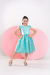 Vestido festa na cor verde água com renda na saia e manga, faixa na cintura e saia com franzida - comprar online