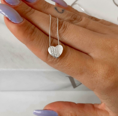 Colar Coração Metade Cravejado 10mm 45cm S33