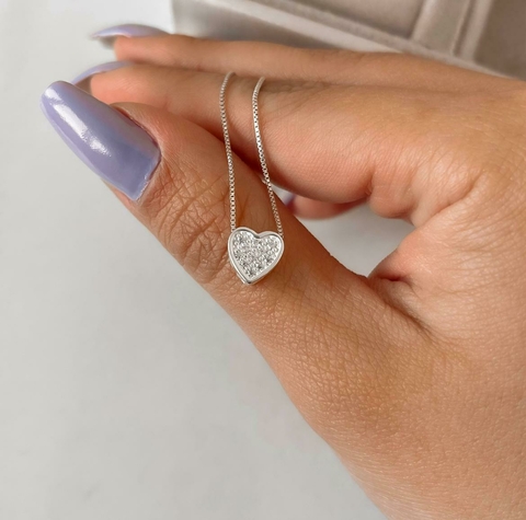 Colar Coração Cravejado Caixa alta 8mm 40cm S33