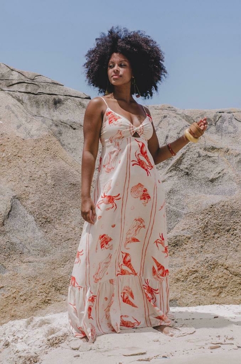 Vestido Longo Busto Torcido Maré Alta