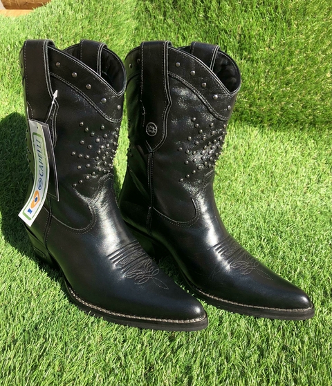 Bota bico fino Feminina Country Cano curto Em Couro Nobre Preto - Capelli