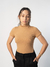 Blusa Canelada Gola Alta Caramelo