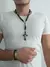 Pulseira cruzada cristã artesanal para homens e mulheres, bracelete de couro, p - loja online