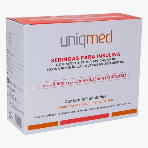 Seringa de Insulina c/ Agulha fixa 5mm - 0,5 ml (UNIQMED)