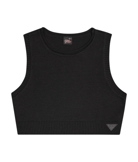 BLUSA TOP CROPPED SEM MANGA EM TRICOT PRETO PATI NICKI GLOSS