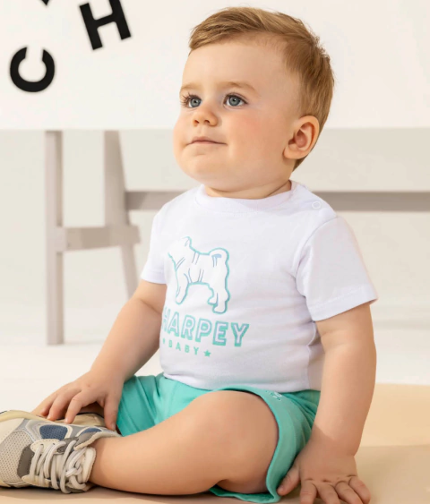 CONJUNTO BODY MALHA/BERMUDA MOLETOM BB CHARPEY