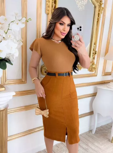 Saia Camila Midi no Linho